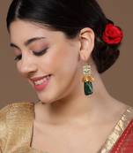 Green & gold drop earring with pearls &  natural stones
