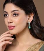 Green & silver drop earring with kundan &  pearls