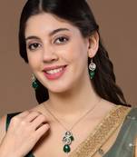 Green & gold drop earring with kundan &  american diamonds