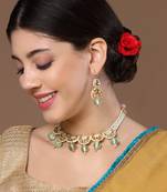 Pink & green drop earring with kundan &  pearls