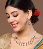 Blue & cream drop earring with kundan &  pearls