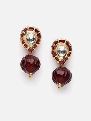 Red & maroon drop earring with kundan &  natural stones 3