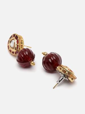 Red & maroon drop earring with kundan &  natural stones 4