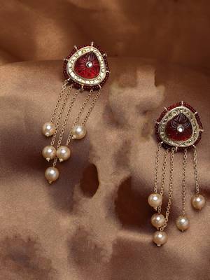 Maroon & cream drop earring with kundan &  pearls 2