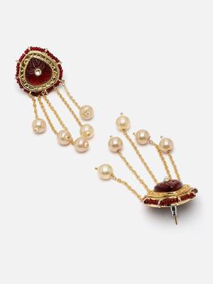 Maroon & cream drop earring with kundan &  pearls 4