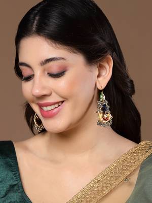Red & blue drop earring with kundan &  pearls 1