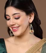 Red & blue drop earring with kundan &  pearls