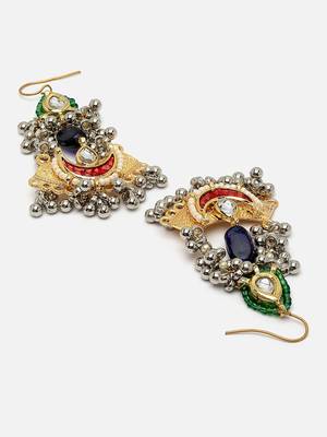 Red & blue drop earring with kundan &  pearls 4