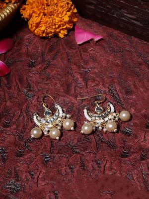 Cream & gold drop earring with kundan &  pearls 2