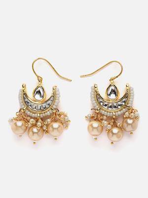 Cream & gold drop earring with kundan &  pearls 3