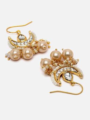 Cream & gold drop earring with kundan &  pearls 4