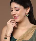 Pink & green drop earring with kundan &  natural stones