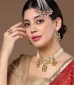 Red & green drop earring with kundan &  pearls