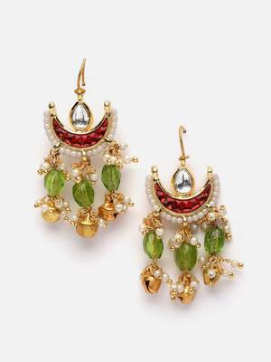 Red & green drop earring with kundan &  pearls 3