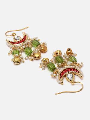 Red & green drop earring with kundan &  pearls 4