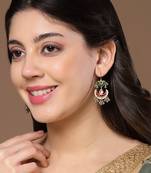 Red & green drop earring with kundan &  pearls