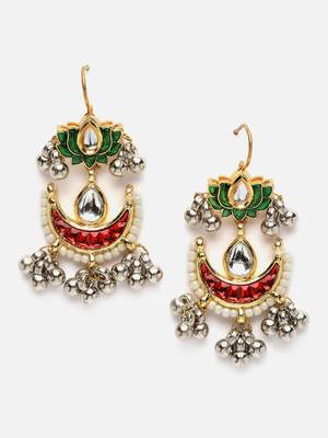 Red & green drop earring with kundan &  pearls 3