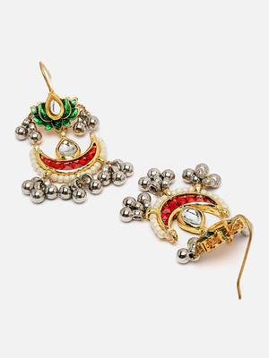 Red & green drop earring with kundan &  pearls 4