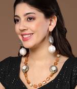 Brown & cream drop earring with pearls &  natural stones