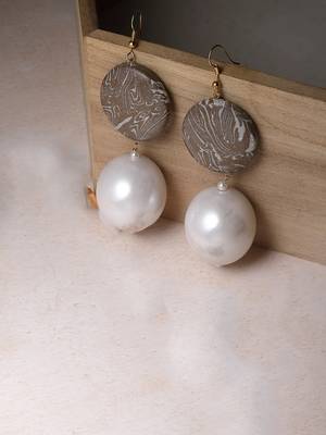 Brown & cream drop earring with pearls &  natural stones 2