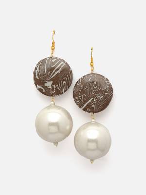 Brown & cream drop earring with pearls &  natural stones 3