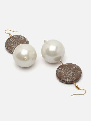 Brown & cream drop earring with pearls &  natural stones 4