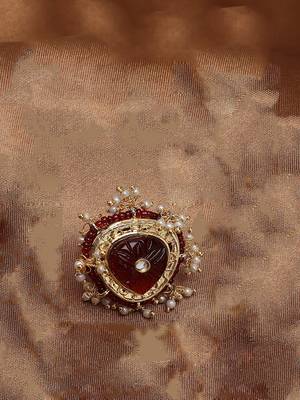 Maroon & cream adjustable ring with kundan &  pearls 2