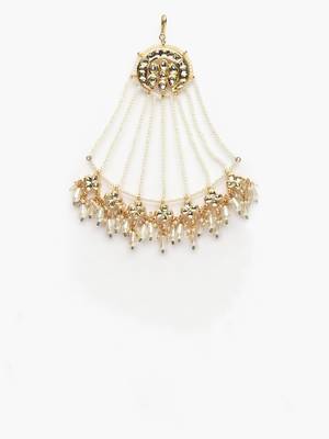 Cream & green passa head jewellery with kundan &  pearls 3