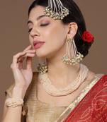 Cream & green passa head jewellery with kundan &  pearls