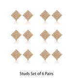 White color american diamond stud earrings combo of 6 pairs