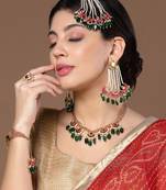 Pink & green haar necklace with kundan &  pearls