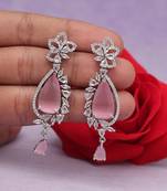 Pink color american diamond earrings
