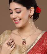 Red & cream haar necklace with kundan &  pearls