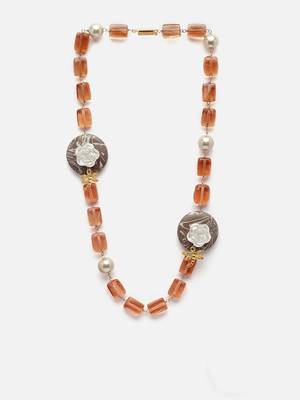 Orange & brown haar necklace with pearls &  natural stones 3