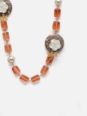 Orange & brown haar necklace with pearls &  natural stones 4