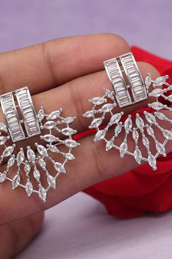 Silver color american diamond earrings