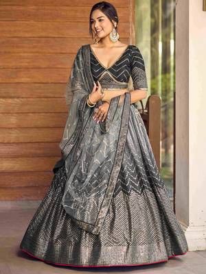 Superb Black Sequins Chinon Events Wear Lehenga Choli With Dupatta 1