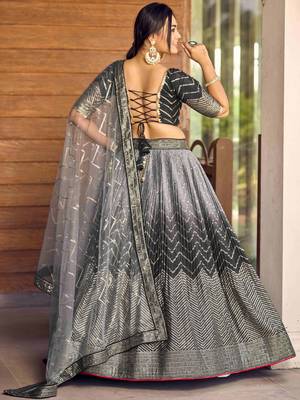 Superb Black Sequins Chinon Events Wear Lehenga Choli With Dupatta 4