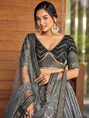 Superb Black Sequins Chinon Events Wear Lehenga Choli With Dupatta 5