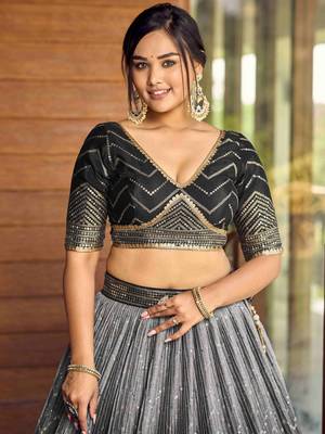 Superb Black Sequins Chinon Events Wear Lehenga Choli With Dupatta 6