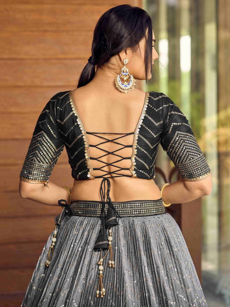 Superb Black Sequins Chinon Events Wear Lehenga Choli With Dupatta