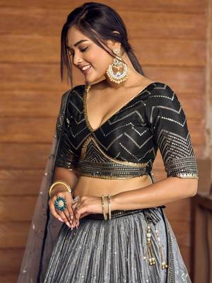 Superb Black Sequins Chinon Events Wear Lehenga Choli With Dupatta 8