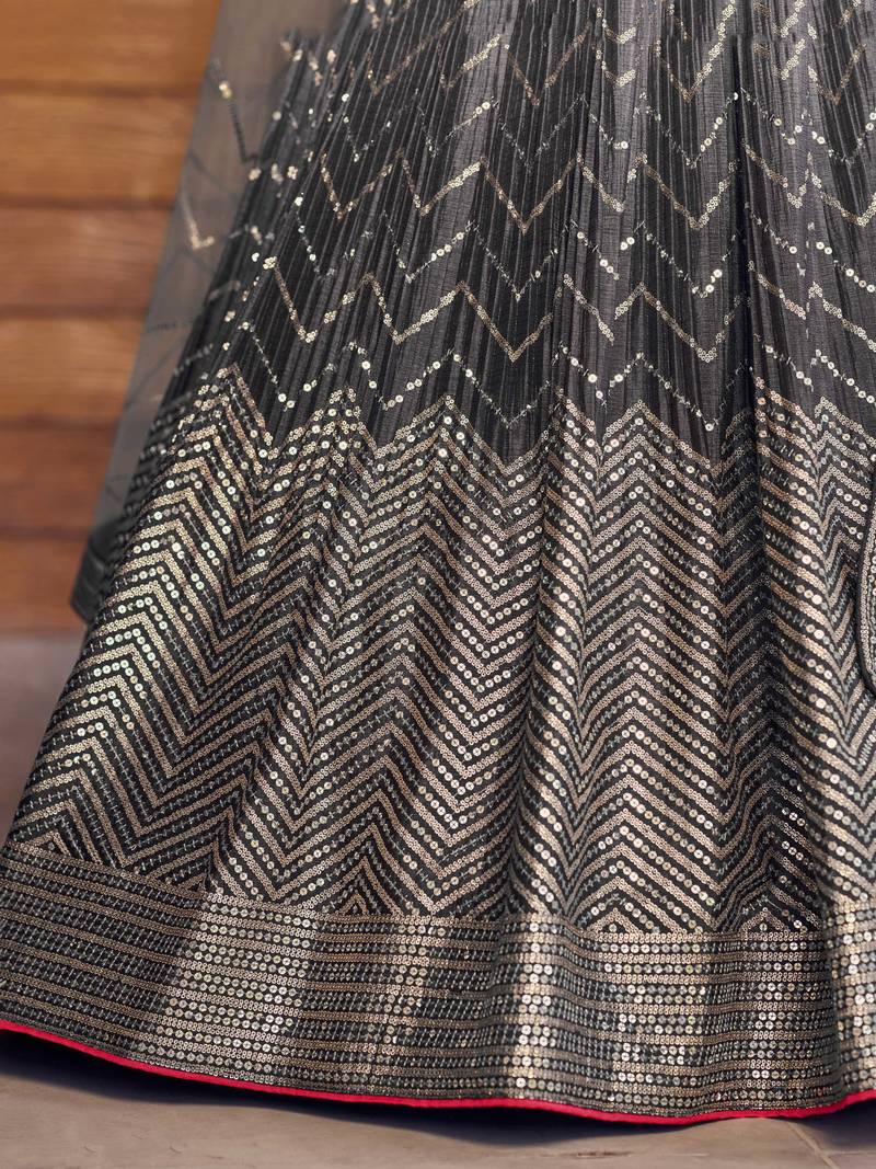Superb Black Sequins Chinon Events Wear Lehenga Choli With Dupatta