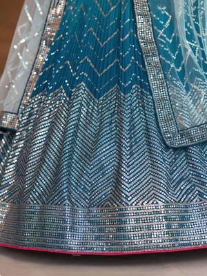 Awesome Teal Blue Sequins Chinon Sangeet Wear Lehenga Choli With Dupatta 9