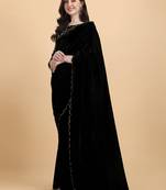 Solid/Plain Bollywood Velvet Saree  (Blue)