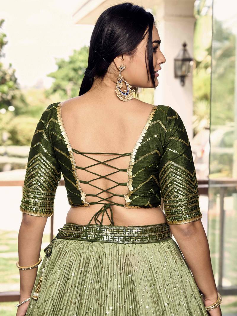 Wonderful Green Sequins Chinon Mehendi Wear Lehenga Choli