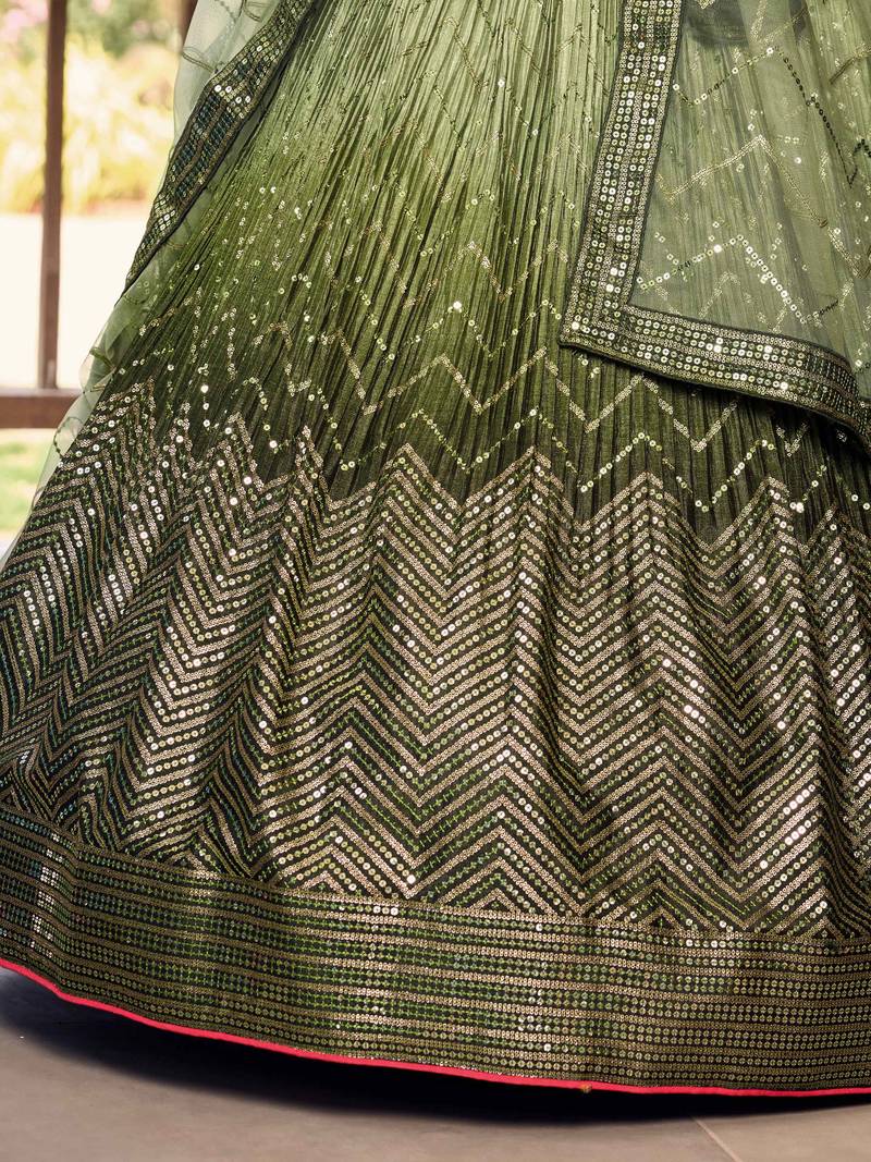 Wonderful Green Sequins Chinon Mehendi Wear Lehenga Choli