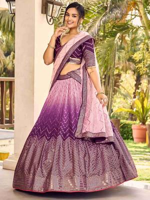 Fabulous Purple Sequins Chinon Traditional Lehenga Choli With Dupatta 1