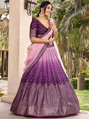 Fabulous Purple Sequins Chinon Traditional Lehenga Choli With Dupatta 3