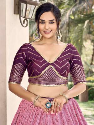 Fabulous Purple Sequins Chinon Traditional Lehenga Choli With Dupatta 7